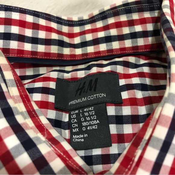 H&M Premium Cotton Men’s Button Up Shirt Checkered Large - Picture 5 of 5